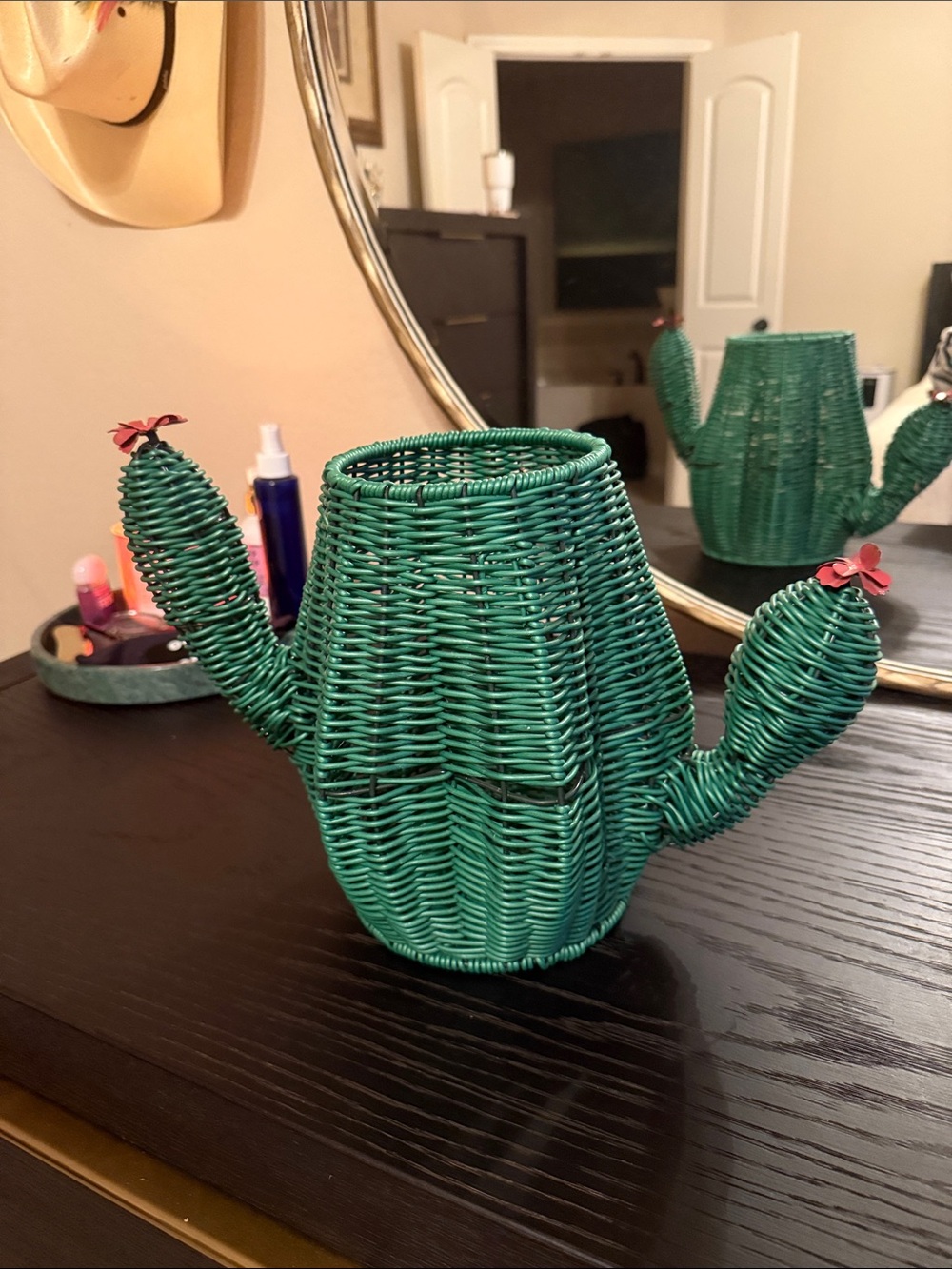 Green Wicker Cactus Decorative Basket - Home Accents